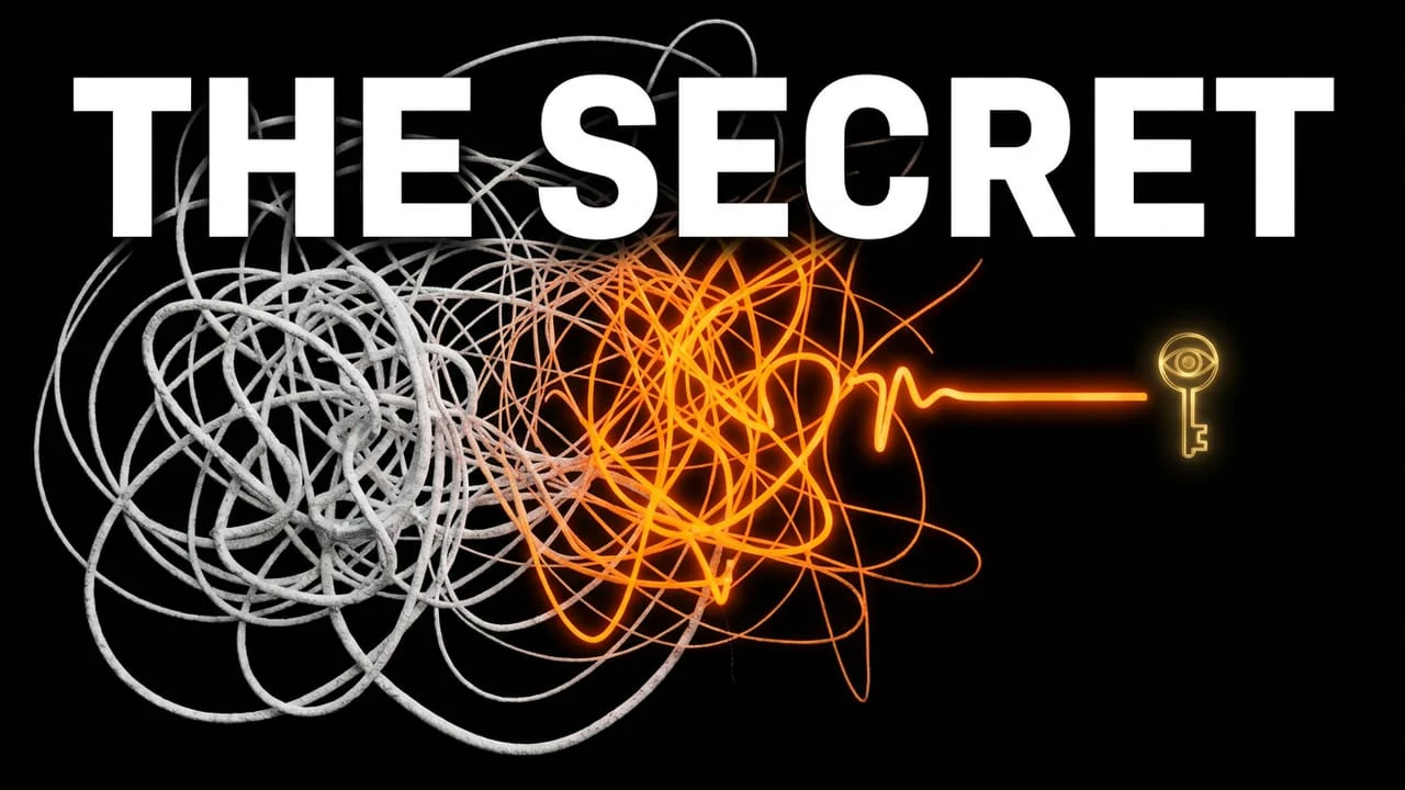 The Secret ad image: tangled lines resolving into a golden key